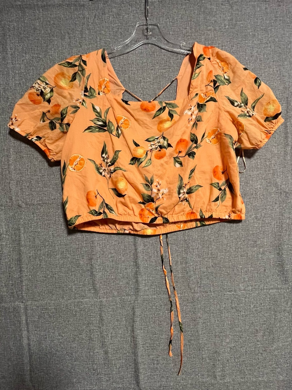 LOFT Orange Floral Tie-Back Crop Top